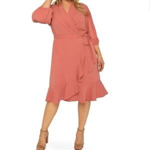 Standard Dusty Pink Ruffle Wrap Dress 3X NWT